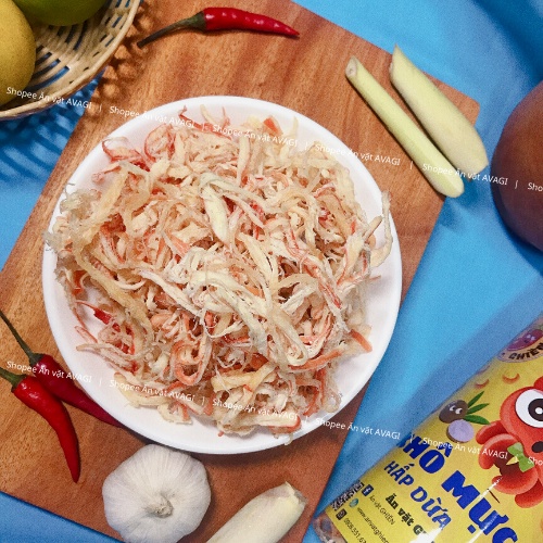 Khô mực hấp dừa xé sợi 250g đồ ăn vặt AVAGI vừa ngon vừa rẻ