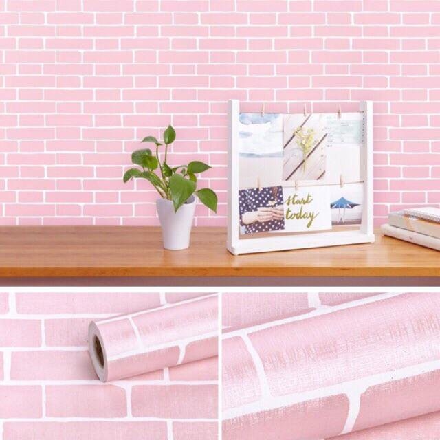 Giấy dán tường 3D vân nổi - gạch hồng khổ 45cm keo sẵn, giá bán 10m dài