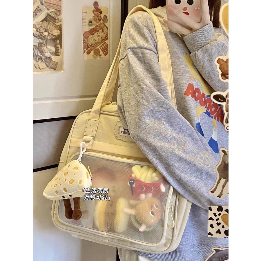 Túi tote Đeo Vai Vải canvas Sức Chứa Lớn Hình Mèo meowbunny Tráng Miệng Cho Nữ Sinh Đại Học