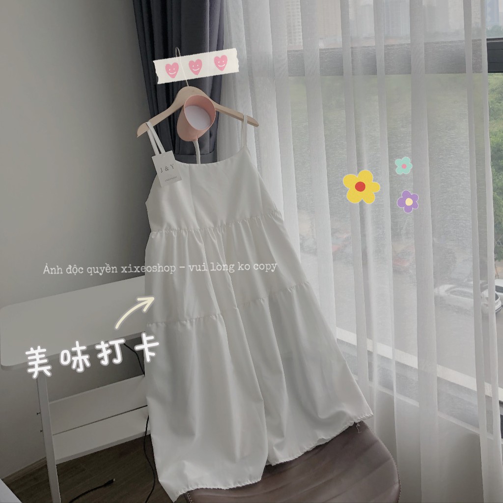 Váy 2 dây, đầm babydoll đen trắng babydoll phong cách ulzzang Hàn Quốc xixeoshop - V30