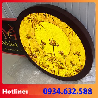 TRANH TRÚC CHỈ in MÂU NI 198, đường kính 40cm, Sen đài (thích hợp đặt tượng thờ cao 25cm đến 45cm)