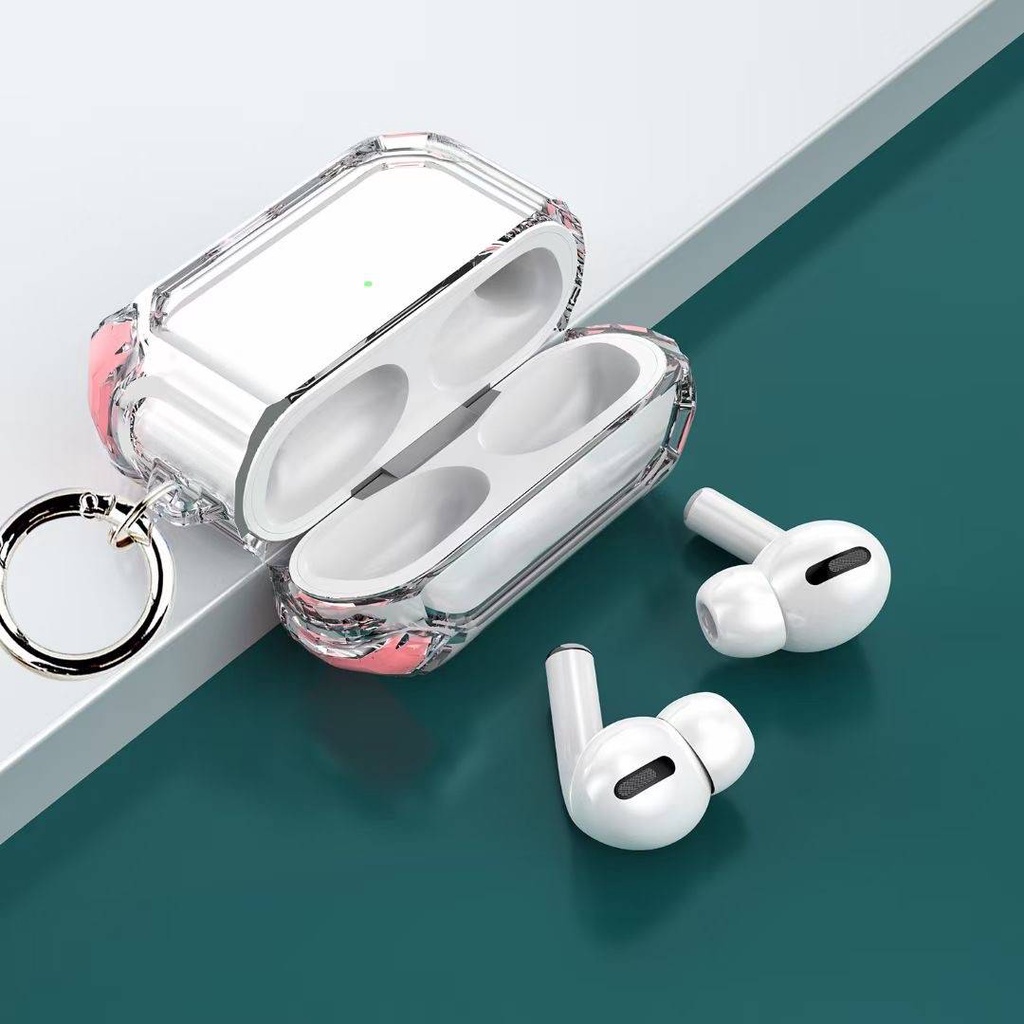 Vỏ Bảo Vệ Hộp Sạc Tai Nghe Airpods 1/2/Pro Bằng TPU Mềm Trong Suốt Chống Sốc Gắn Móc Treo Tiện Lợi