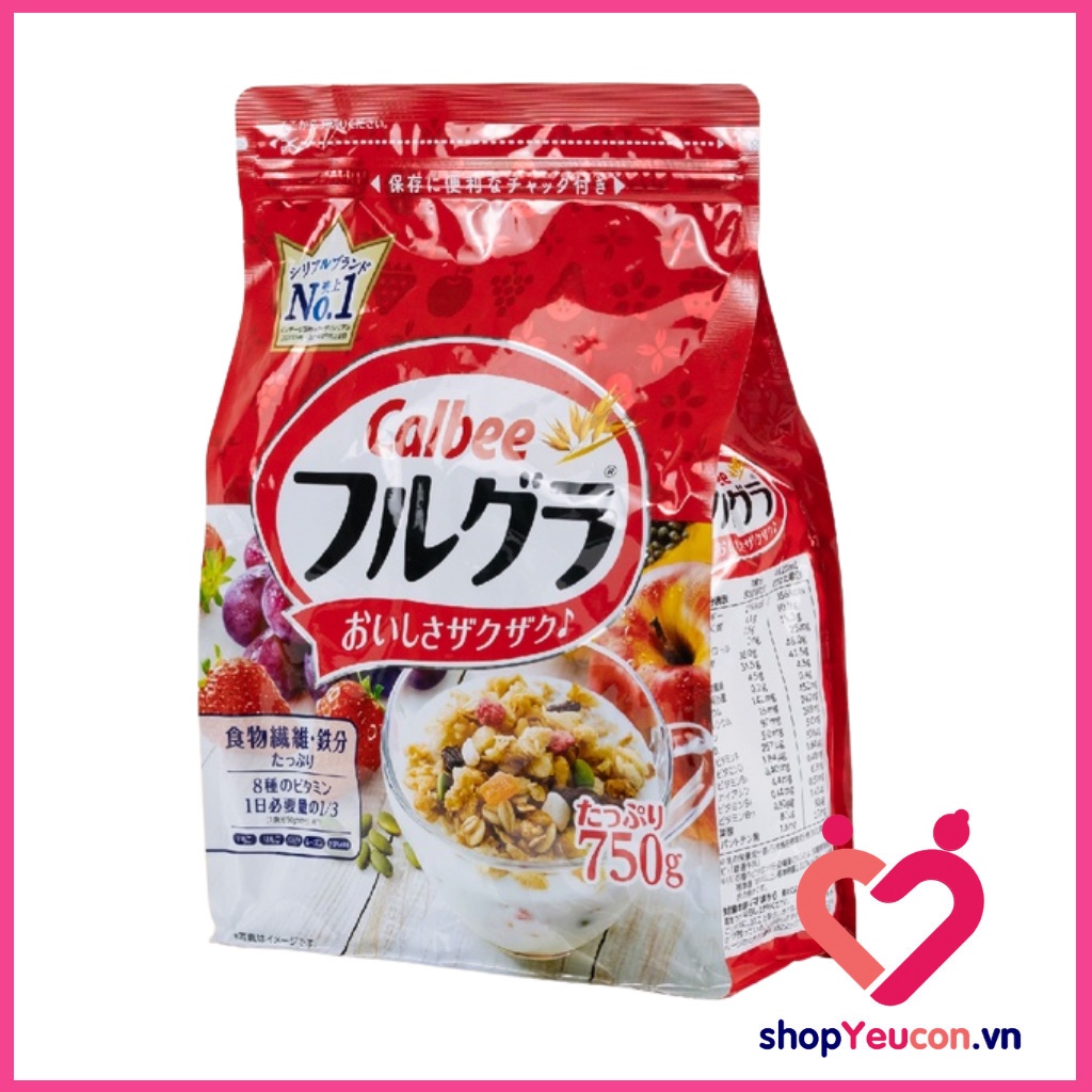 Ngũ cốc calbee đỏ 800g yến mạch ăn kiêng nhật bản mix sữa chua hoa quả trái cây dùng ăn sáng