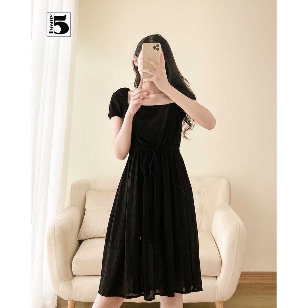 Đầm váy voan 2 lớp công sở dự tiệc dáng suông dây rút eo thắt nơ lưng Twentyfive SD5