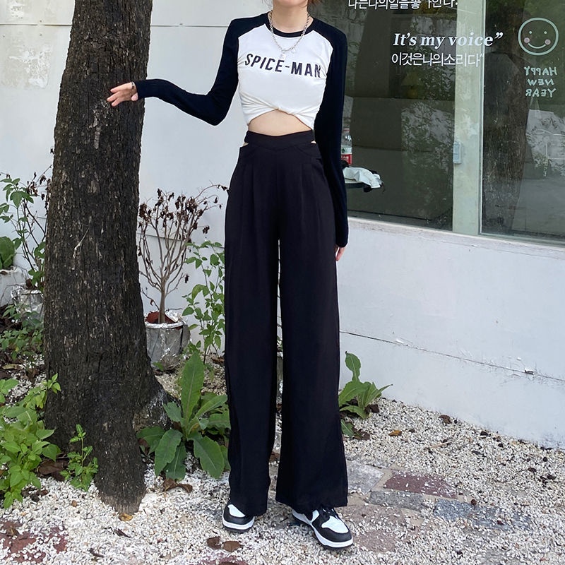 Quần Dài Ống Rộng Lưng Cao Thời Trang Mùa Thu Phong Cách Hàn Quốc Mới Cho Nữ