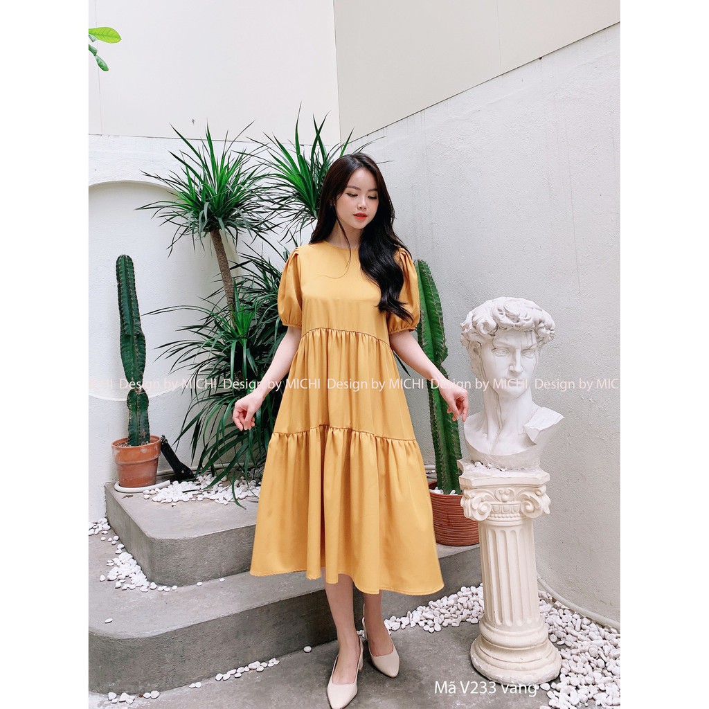 Váy suông babydoll 3 tầng, cổ nơ, đầm xuông rộng, freesize, nhiều màu, mã V233 - Michi's House | BigBuy360 - bigbuy360.vn