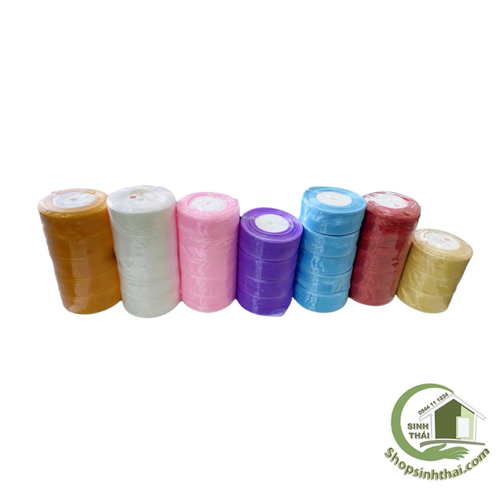 Ruy băng vải voan lưới nhũ viền, màu trắng, đỏ, xanh dương, hồng, kem, tím  - chọn màu