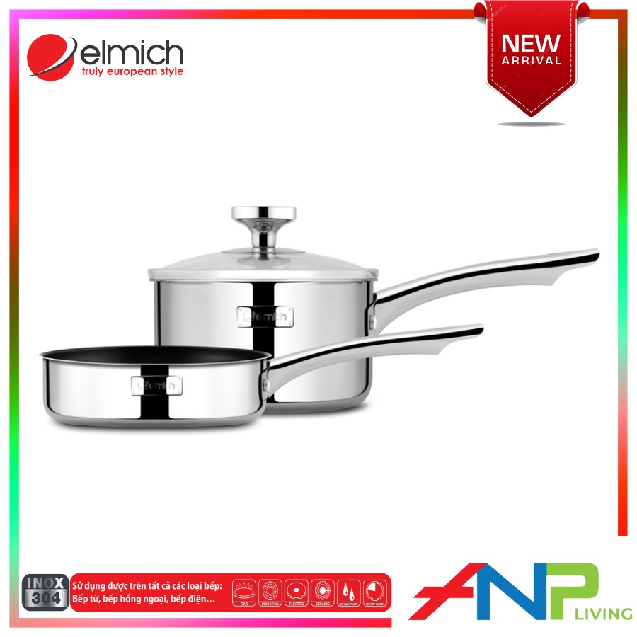 Bộ nồi quánh và chảo chống dính inox đáy liền Elmich Trimax Baby EL-3794 (Đường kính 14cm) - Hàng chính hãng