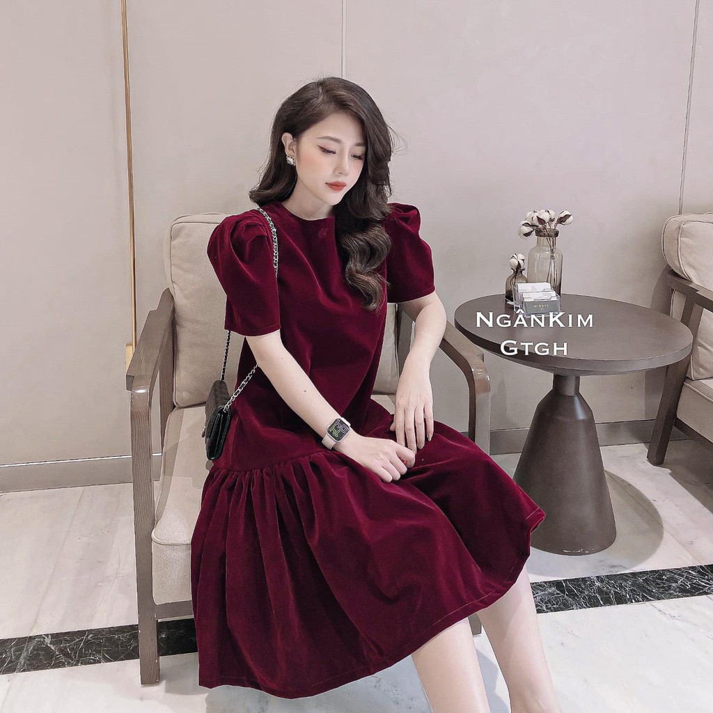 [HOT] Váy bầu nhung tay bồng sang chảnh HD2609 Honey Mommy