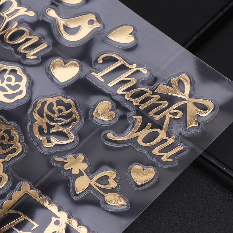 Bộ 4 Miếng Dán Trong Suốt Hình Hoa Hồng Và Chữ Bằng Nhựa Epoxy