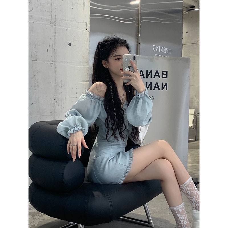 Đầm trễ vai tay phồng phong cách Pháp thời trang mùa thu xinh xắn dễ thương cho nữ