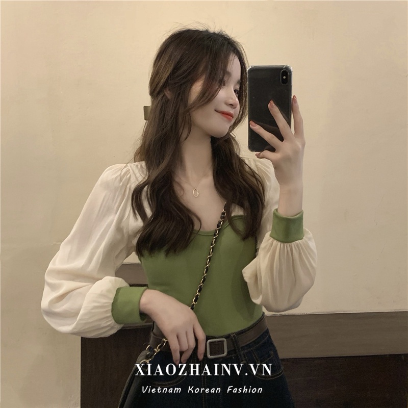Xiaozhainv Áo Croptop Dệt Kim Tay Dài Dáng Ôm Kiểu Hàn Quốc Xinh Xắn Cho Nữ