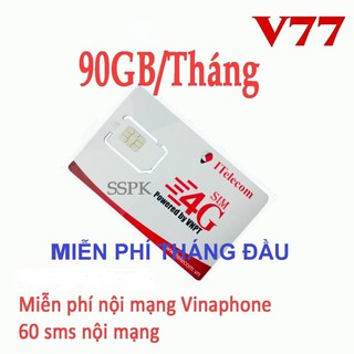 SIM 4G ITELECOM V77 CÓ 90GB/THÁNG,GỌI MIỄN PHÍ GỌI VINA