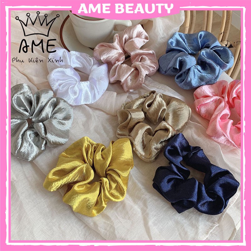 Dây buộc tóc scrunchies vải phi bóng, dây cột tóc scrunchies phong cách Hàn Quốc