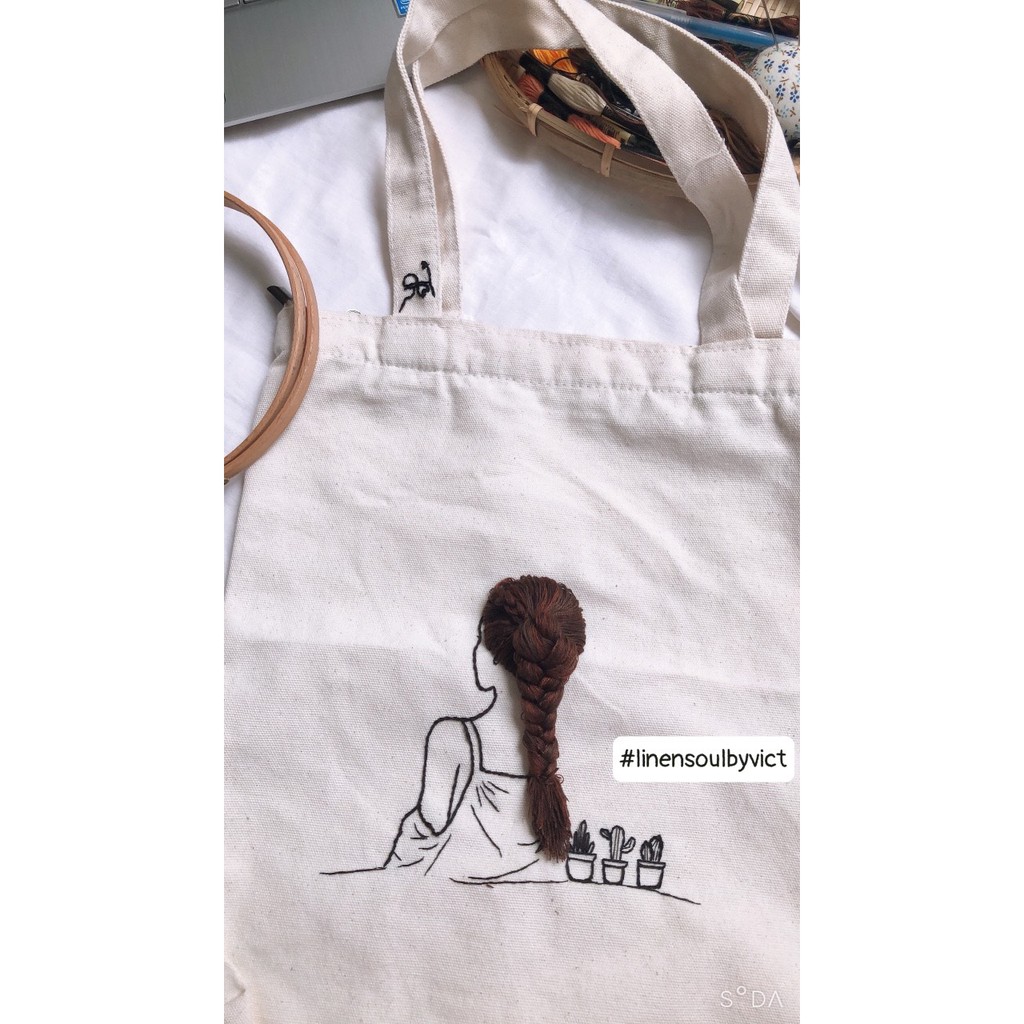 [100% handmade] Túi vải canvas - Túi tote thêu tay