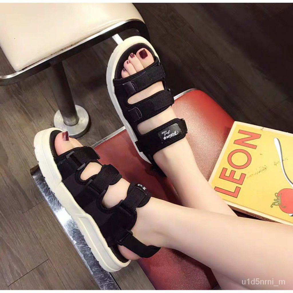 Sandal Hàn Quốc 3 quai đế bằng Fiting 1958 mới nhất 2021 - 2 màu Đen - Kem