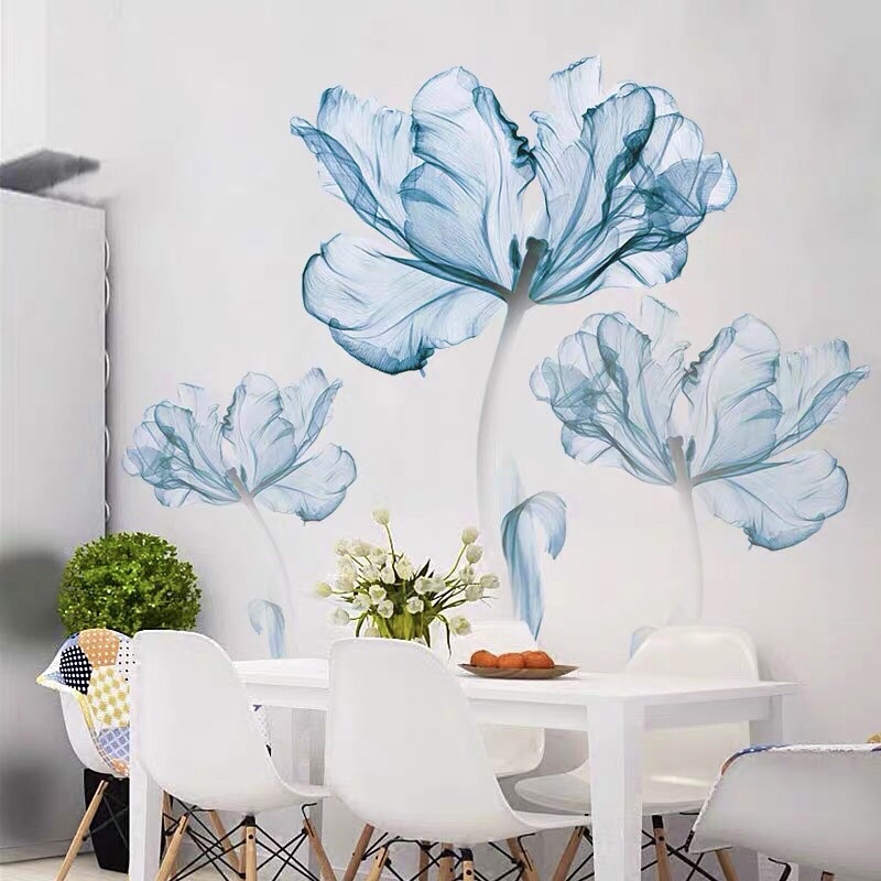 Tranh dán tường hoa xanh cánh mỏng chất liệu cao cấp chống thấm nước .