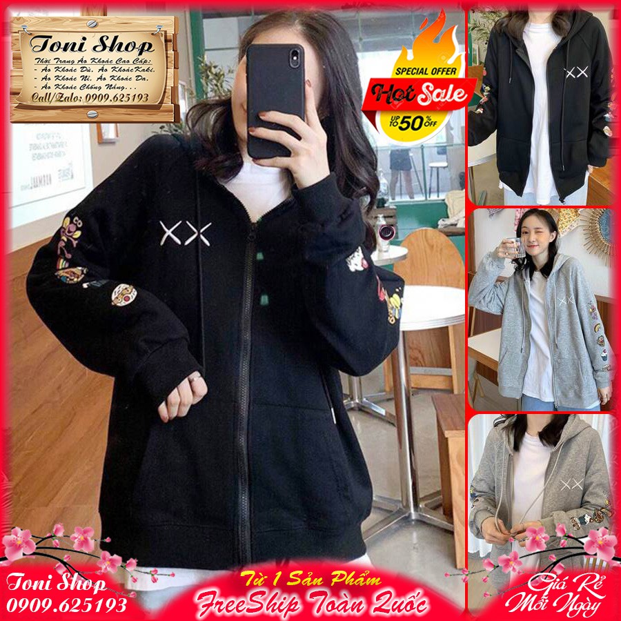 ÁO HOODIE - ÁO KHOÁC NỈ NGOẠI Dây Kéo XX (HD2080 - In Hoạt Hình Tay)