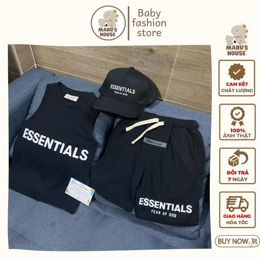 Bộ Đồ Ba Lỗ Essentials Cho Bé Trai Phong Cách Cá Tính MARUHOUSE, Set Bộ Sát Nách Tặng Kèm Nón Lưỡi T