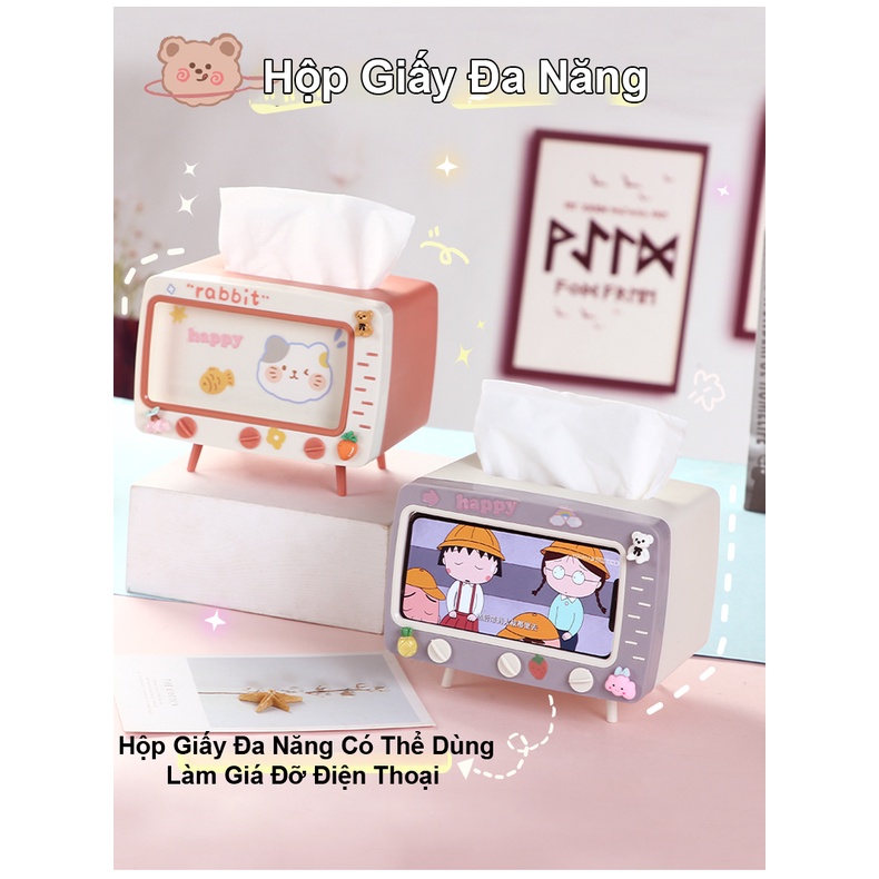 Hộp đựng khăn giấy tivi, kệ để điện thoại 2in1 hộp đựng khăn giấy cao câp nhựa ABS