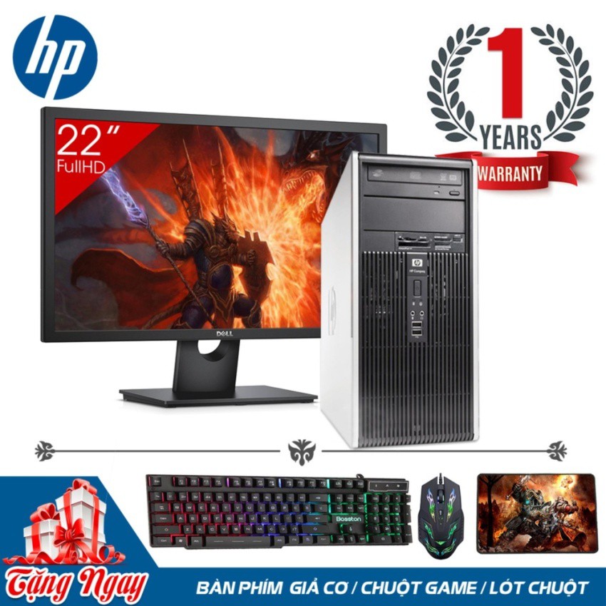 Máy tính văn phòng HP DC 5800 MT + Màn hình Dell 22inch Full HD (Core 2 Duo E7500, Ram 8GB,SSD 240GB, HDD 1TB)+Quà Tặng