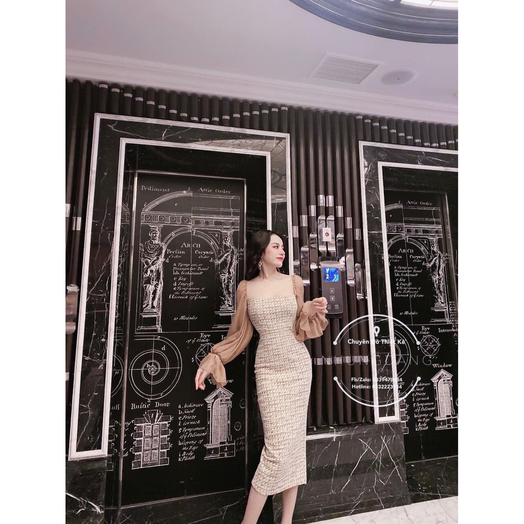 váy đầm dạ body dáng dài tay pha lụa sexy chất đẹp