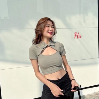 Áo croptop cài cúc cổ bẻ