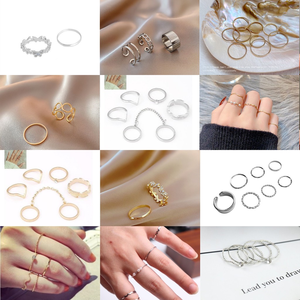 Nhẫn Nữ Mảnh Kim Loại Nhiều Mẫu Đính Đá Đính Ngọc Cá Tính Cực Xinh Hot Trend UMI GJ115-12