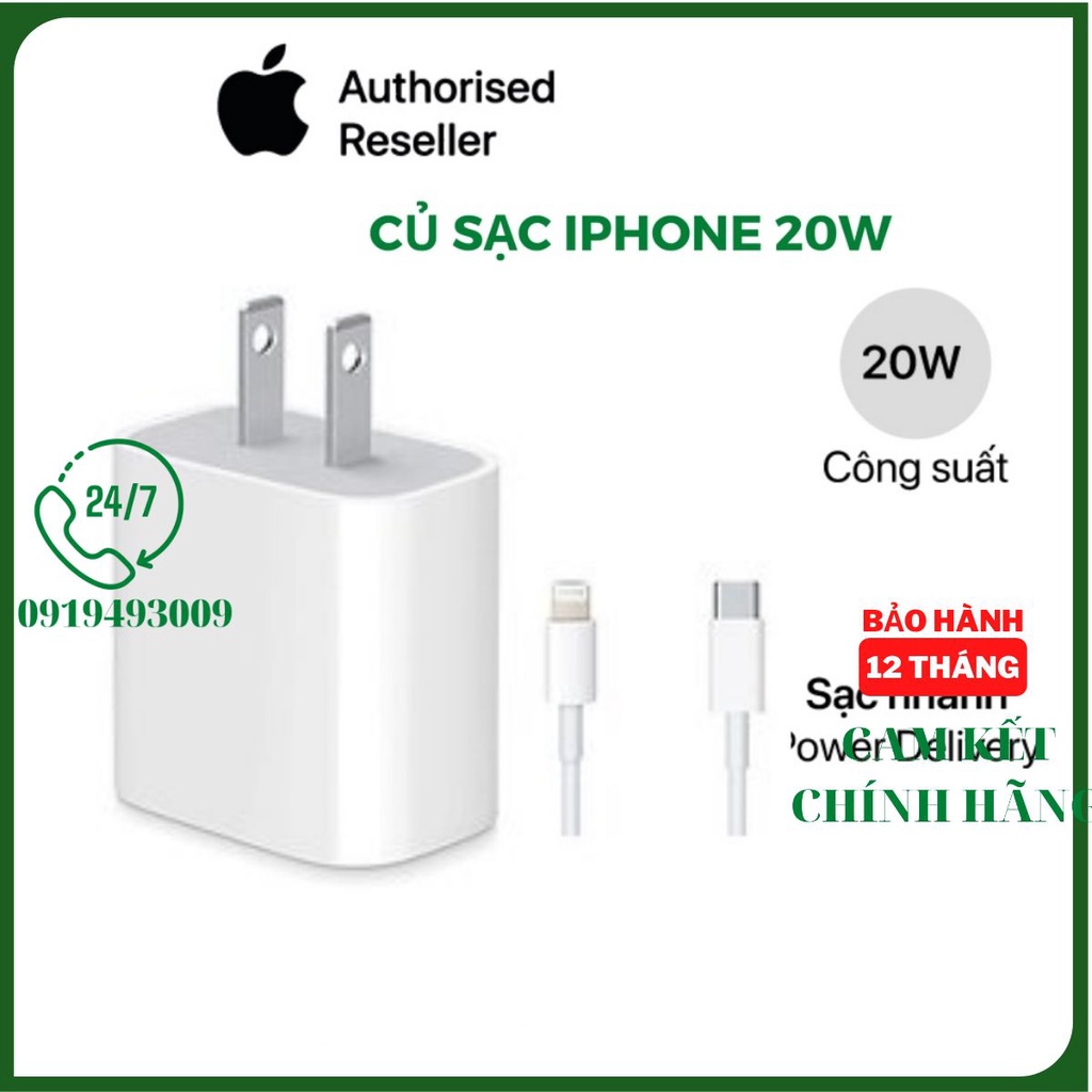 Bộ Củ Cáp Sạc Nhanh 20W iPhone/iPad Type C Lightning - Bảo Hành 12 Tháng 1 Đổi 1
