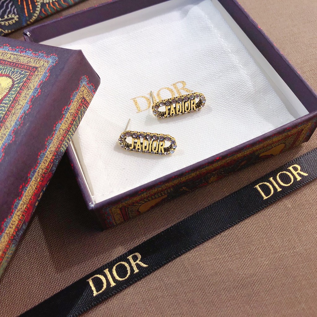 Dior Bông Tai Chữ Đính Đá Thời Trang Cho Nữ