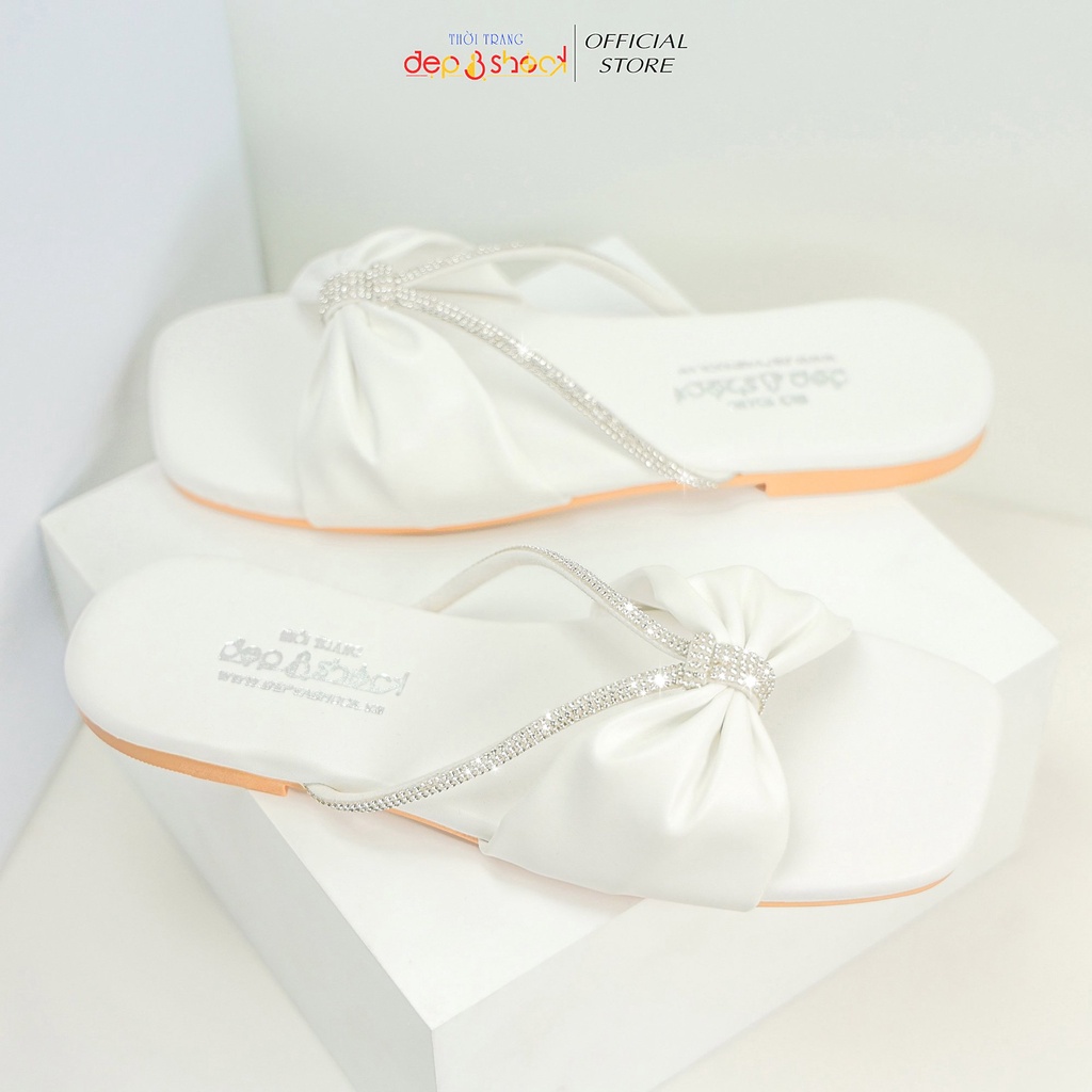 Dép lê nữ dép quai ngang đính đá cao cấp Depvashock bigsize  42 43