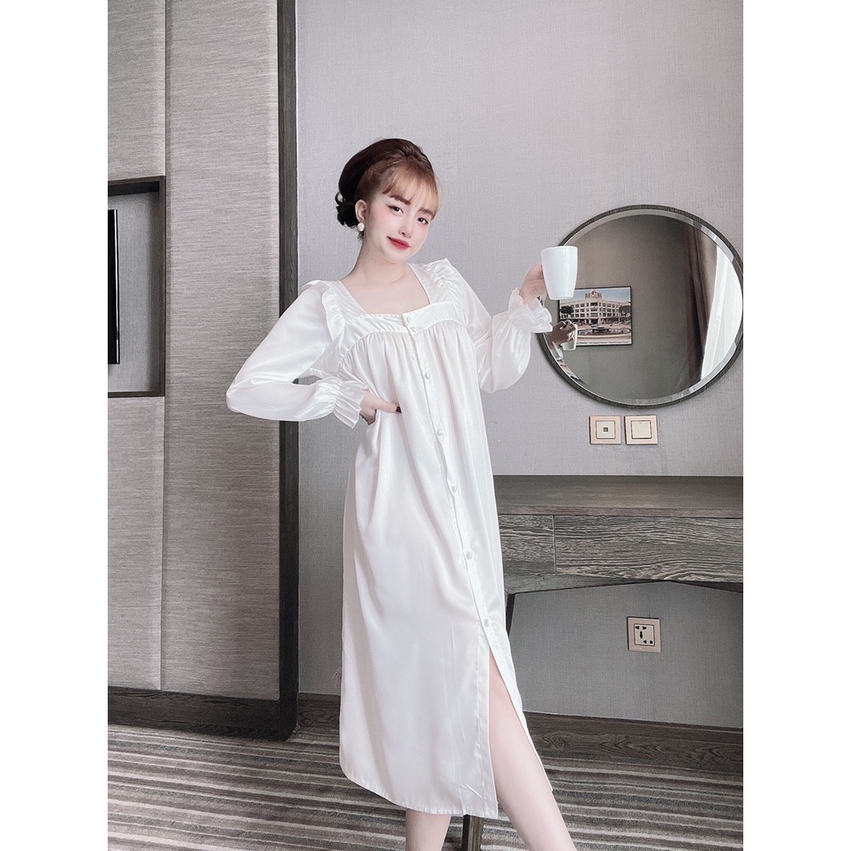 Đầm Ngủ Sexy lụa latin tiểu thư baby doll cổ U, nút bộc xịn xò- DN 107