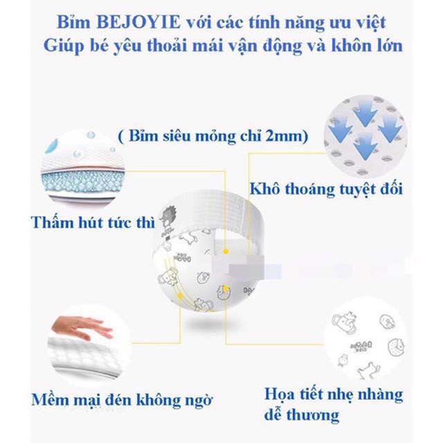 Bỉm Bejoyie dán/quần S120/M96/L90/XL78/XXL66 cao cấp bỉm nội địa trung chính hãng BEJOYLE cho bé và trẻ sơ sinh BEJ006-3