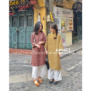 Set áo dài hoa nhí ( set gồm 1 áo dài+1 quần )
