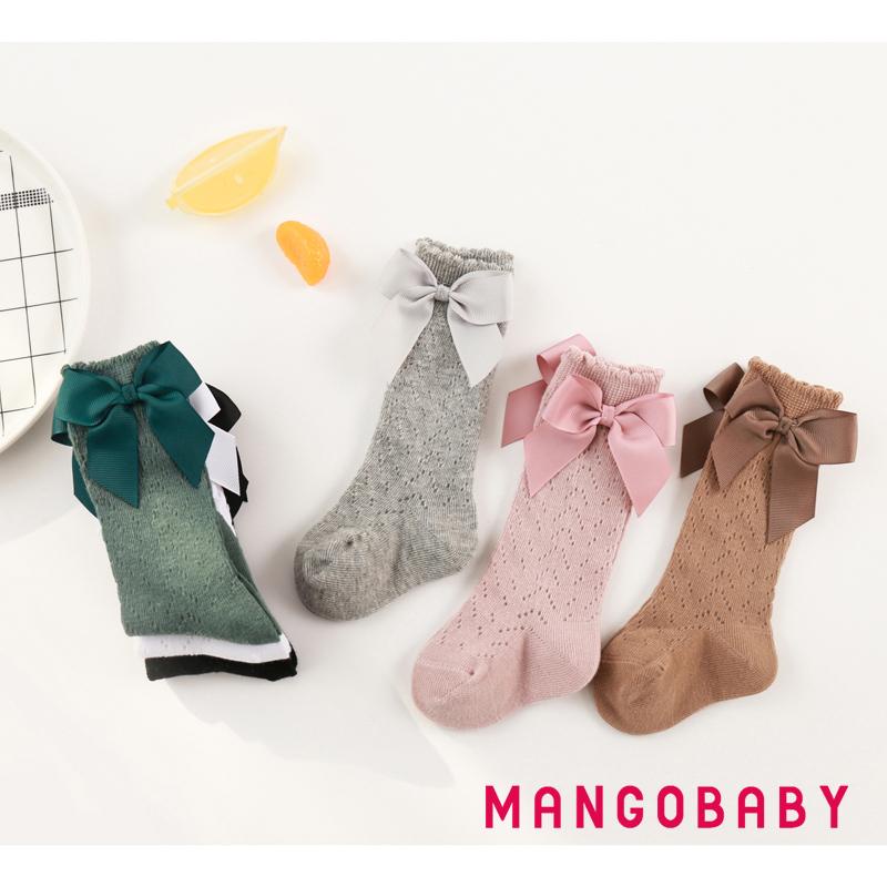 Vớ Cotton Phối Lưới Màu Trơn Thoáng Khí Đính Nơ Trang Trí Xinh Xắn Cho Bé Gái 0-3 Tuổi