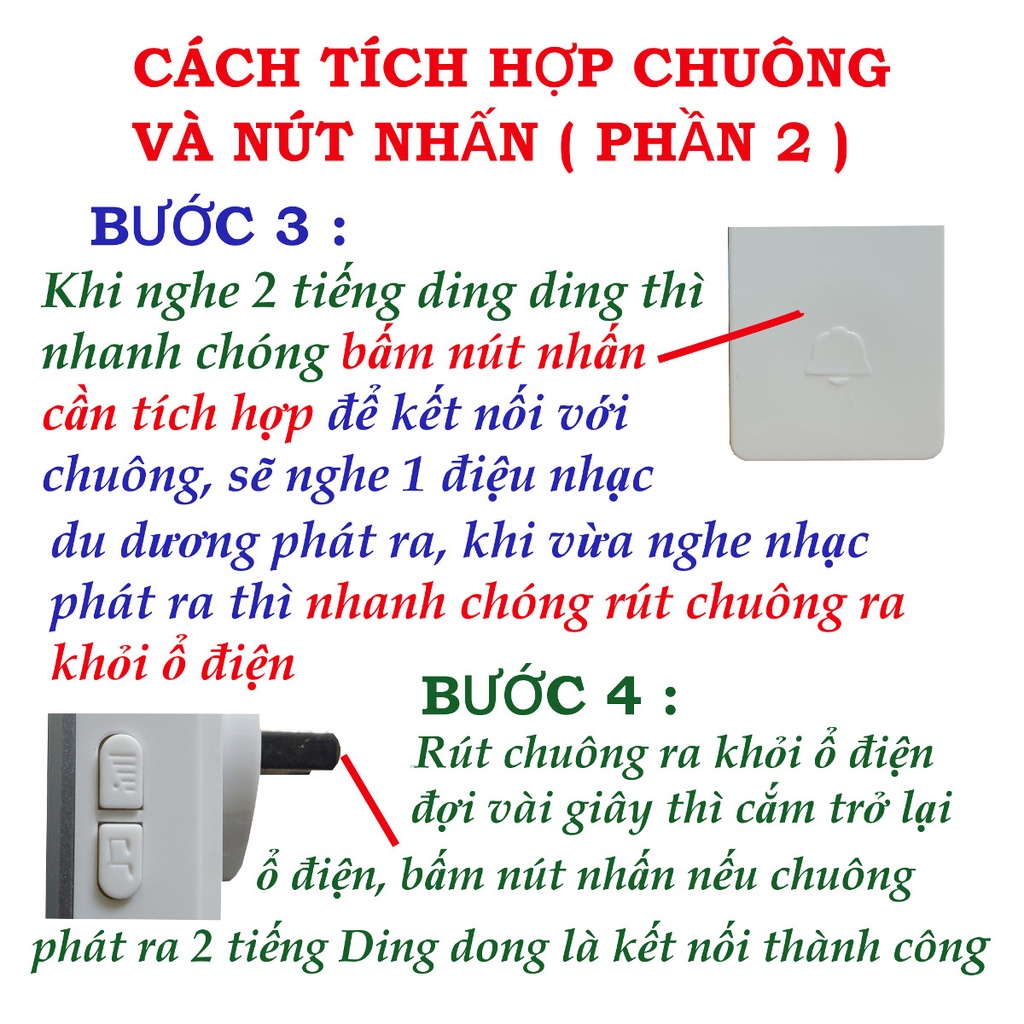 Bộ chuông cửa không dây có 2 CHUÔNG với nút nhấn không dùng pin nên có thể để ngoài trời ATA AT-915M