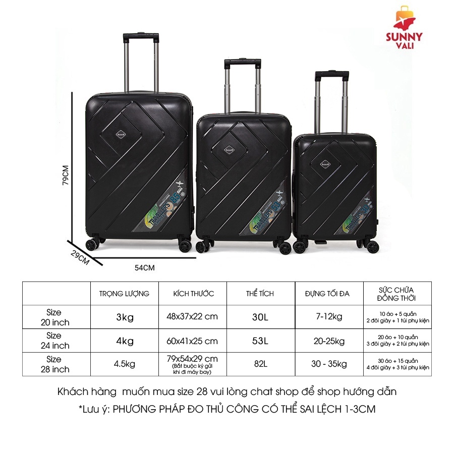 Vali kéo du lịch thời trang SUNNY BUBULE - EL (2 size 10 màu)
