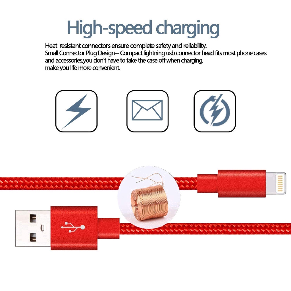 Cáp sạc dây bện cổng USB lightning 1m 2m 3m cho iPhone