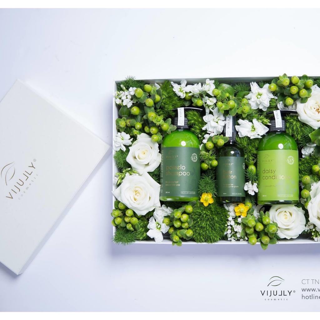 ComBo Vijully 3 in1 Full Bộ Dầu Gội và Kem Xả Bưởi và Tinh dầu bưởi Cao Cấp có hộp và túi