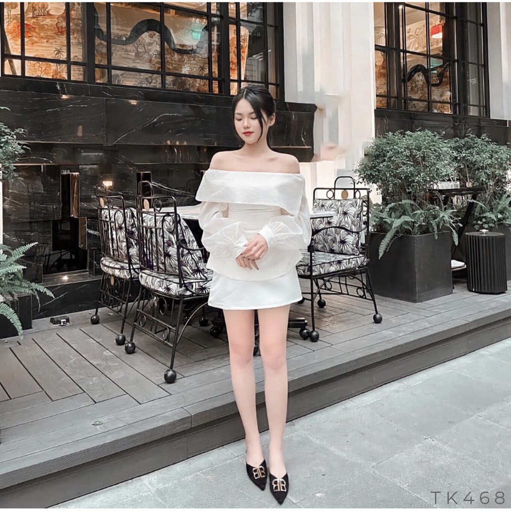Áo peplum trễ vai tay voan thanh lịch