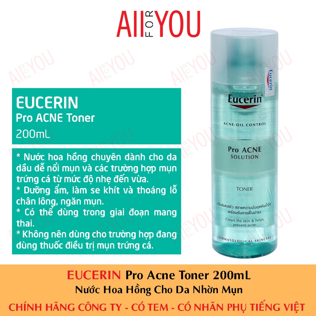 [CHÍNH HÃNG CÓ TEM] EUCERIN Pro Acne Toner 200mL - Nước Hoa Hồng Cho Da Nhờn Mụn.