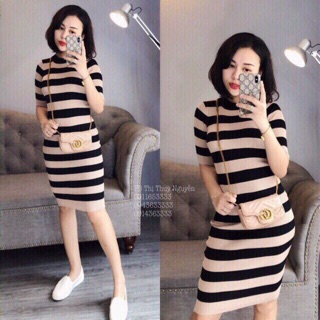 Đầm len kẻ ngang hàng đẹp Quảng Châu