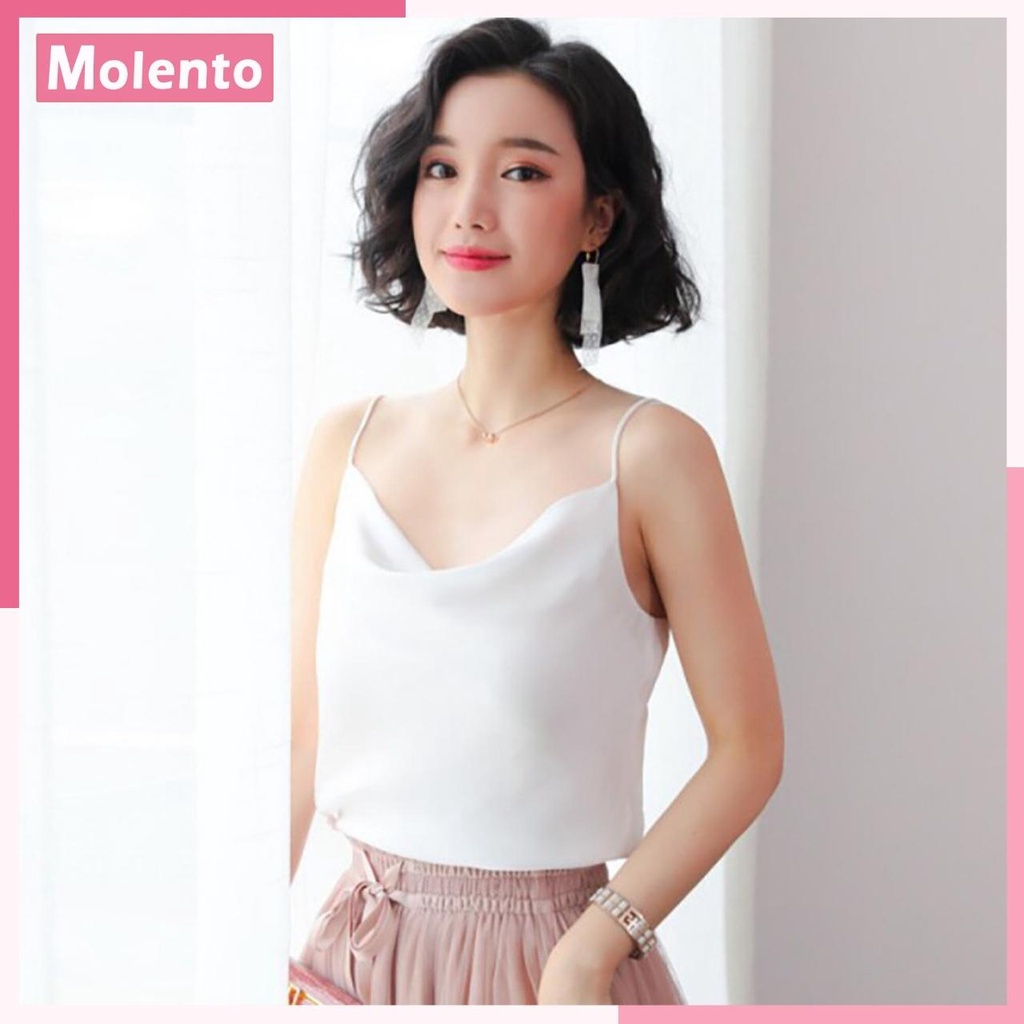 Áo Hai Dây Nữ Lụa Cổ Đổ Gợi Cảm Sexy Dây Áo Tùy Chỉnh Mix Với Vest Blazer Siêu Xinh Tặng Kèm Scrunchies MOLENTO M19