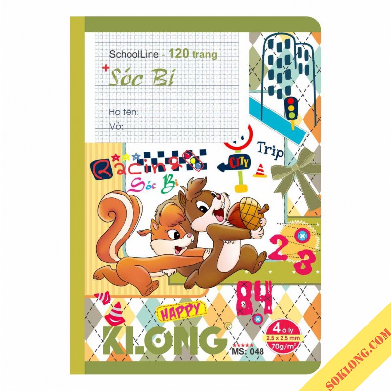 Vở ô ly School Line 120 trang chống lóa mỏi mắt Klong MS 048 tập viết 4 ô lymay dán gáy