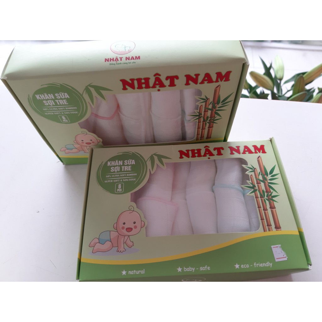 Khăn sữa sợi tre 3 lớp Nhật Nam hộp 6 chiếc 30*30cm