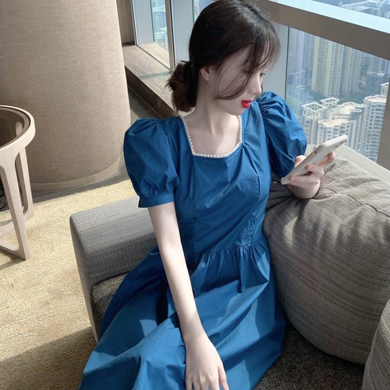 Đầm Tay Phồng Cổ Vuông Thiết Kế Mới Thời Trang Mùa Hè Theo Phong Cách Pháp Cho Nữ