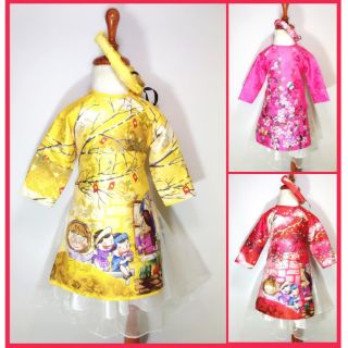 Set áo dài gấm cách tân cho bé gái