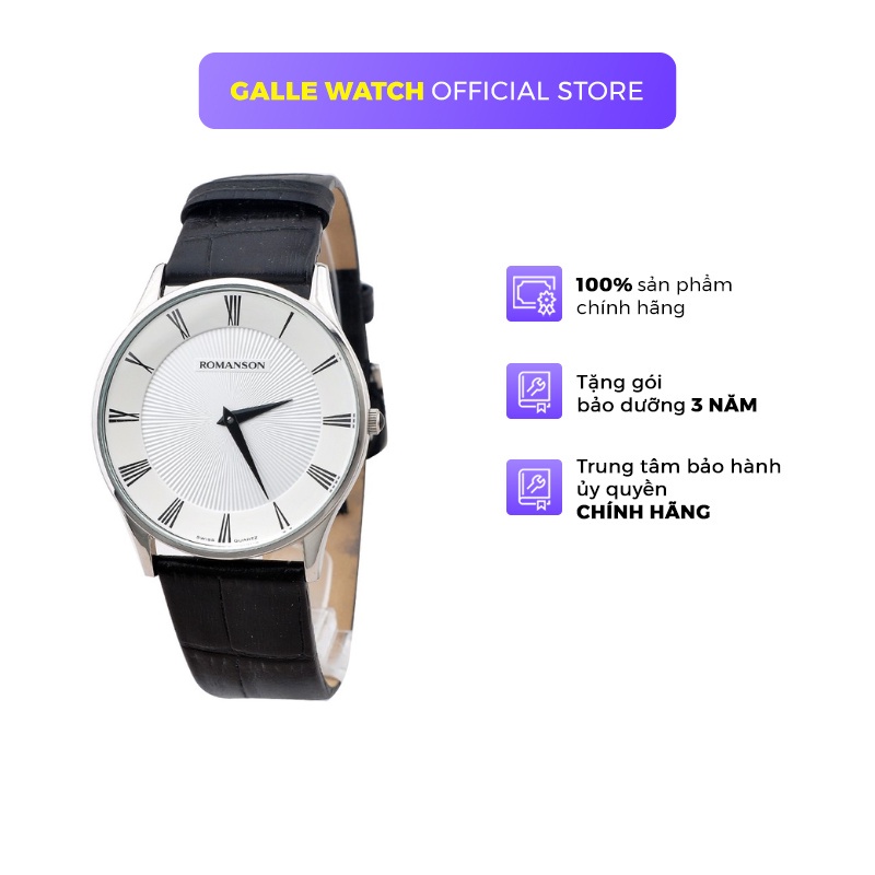 Đồng hồ Romanson Men Classic Watch TL0389MWWH nam máy Thụy Sĩ, mặt kính chống xước, dây da cao cấp chính hãng