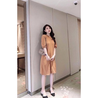 Váy Bầu tay lỡ dáng xuông Chất Đũi Lụa xmay MjnHa