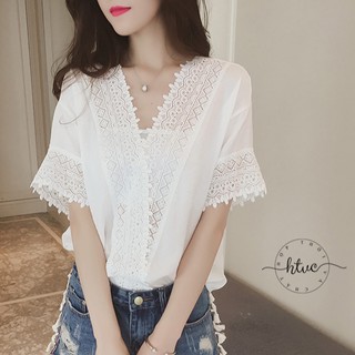 [CÓ QUÀ TẶNG] Áo sơ mi voan ren cổ chữ V mẫu 2019